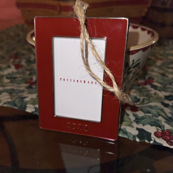Pottery Barn 2023 Red Rectangle Enamel Frame Christmas Ornament New With Tags - Picture 3 of 5